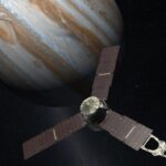 Visione artistica della sonda Juno in orbita attorno a Giove (Crediti: NASA/JPL-Caltech)