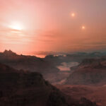 Rappresentazione artistica di un tramonto visto da Gliese 667 c