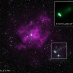 Vista d'insieme (da XMM-Newton) e dettaglio (da Chandra) del resto di supernova SNR MSH 11-16A e della sorgente IGR J11014-6103 (NASA/ESA/UC Berkeley)