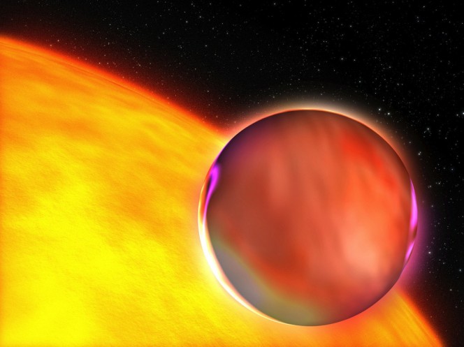 L'atmosfera di un esopianeta illuminata dalla stella del sistema di appartenenza nel rendering di un illustratore. Crediti: ESA.