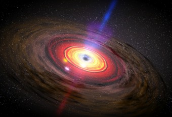 Rappresentazione artistica di un nucleo galattico attivo, con getti di materiale che esce da un buco nero centrale. Crediti: NASA/Dana Berry/Skyworks Digital