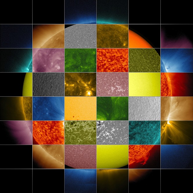 Un collage di immagini del Sole a varie lunghezze d'onda realizzate da SDO. Crediti: NASA/SDO/Goddard Space Flight Center