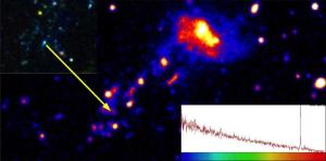Immagine ultravioletta GALEX della galassia IC 3418.  CREDIT: NAOJ, CFHT, GALEX, Y. Ohyama & A. Hota. 