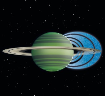 Una rappresentazione dela "caduta" di particelle d'acqua su Saturno dagli anelli (NASA/JPL/Space Science Institute)  