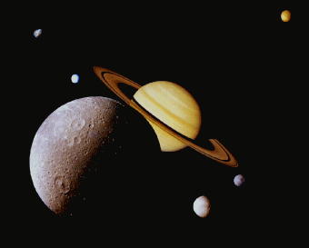 Riproduzione artistica di Saturno e la luna Titano. CREDIT: NASA