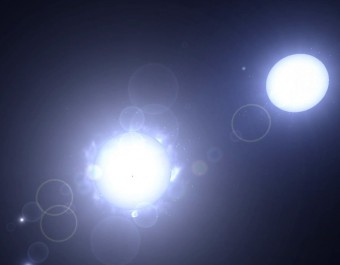 Una visione artistica del sistema stellare di Spica. 