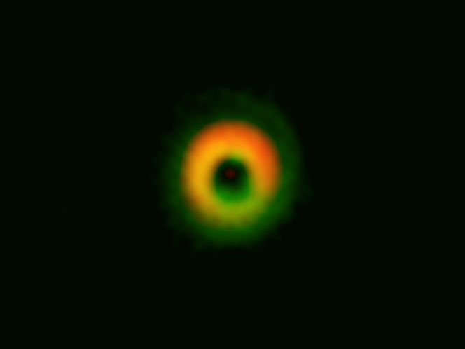Il disco attorno alla stella HD142527. Crediti: ALMA (ESO/NAOJ/NRAO), Fukagawa et al.
