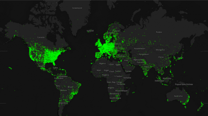 La mappa dei volontari che hanno aderito ai diversi al progetto. A global map showing where all the volunteers are based. Crediti: Zooniverse