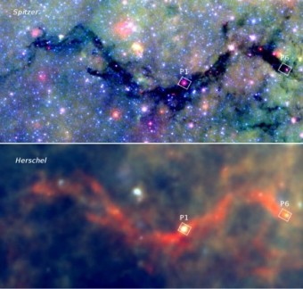 Il confronto fra le osservazioni di Herschel e quelle di SMA. Crediti: Herschel/EPoS/ESO