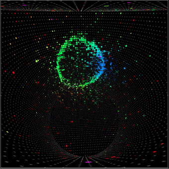 Una ricostruzione al computer dell’azione di un neutrino. Crediti: T2K
