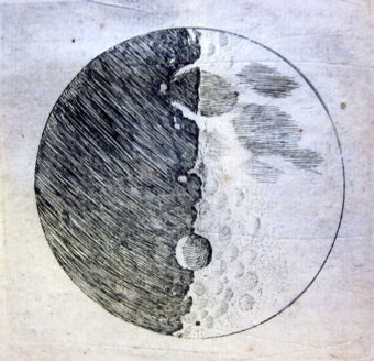 La superficie della Luna osservata da Galileo (Sidereus Nuncius, 1610).
