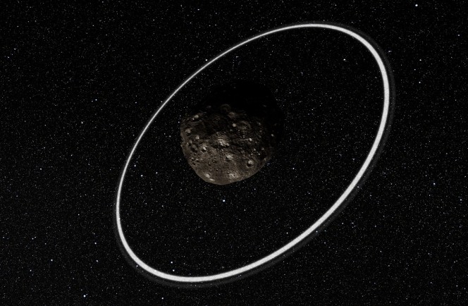 Questa rappresentazione artistica mostra come il sistema di anelli potrebbe apparire da vicino. Crediti: ESO/L. Calçada/M. Kornmesser