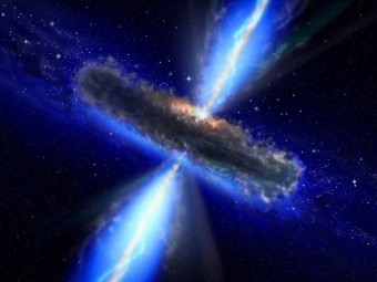 Esempio di fascio spaziale in un'illustrazione artistica di un buco nero supermassiccio. Crediti: ESA/NASA/AVO 