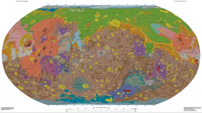Nuova mappa geologica globale di Marte. Crediti: USGS