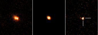La supernova Gaia14aaa scoperta da Gaia. A sinistra, la galassia teatro dell'esplosione ritratta il 10 settembre 2014 dal Liverpool Telescope di La Palma, nelle Isole Canarie. AL centro, la stessa galassia osservata prima dell'esplosione dalla Sloan Digital Sky Survey. A destra, infine, la differenza fra le due immagini precedenti mette in risalto la supernova. Crediti: M. Fraser/S. Hodgkin/L. Wyrzykowski/H. Campbell/N. Blagorodnova/Z. Kostrzewa-Rutkowska/Liverpool Telescope/SDSS 