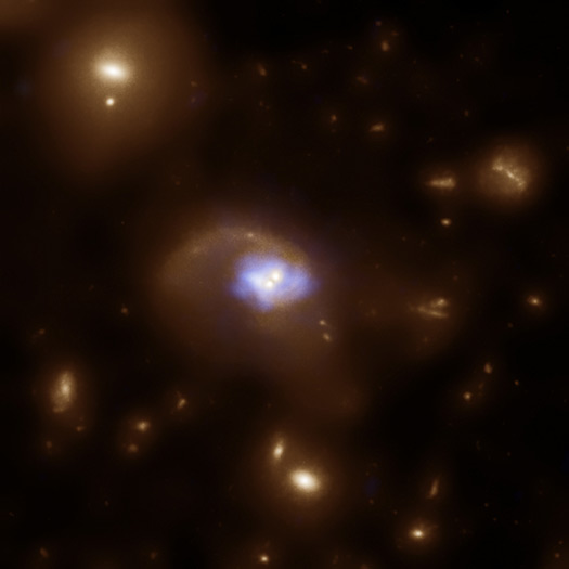 Un'immagine multicolore di galassie nel campo visivo della Chandra Cosmic Evolution Survey. Credit: X-ray: NASA/CXC/SAO/F.Civano et al. Optical: NASA/STScI