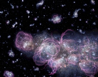 Una rappresentazione artistica dell'universo primordiale. Crediti: Adolf Schaller/NASA-MSFC