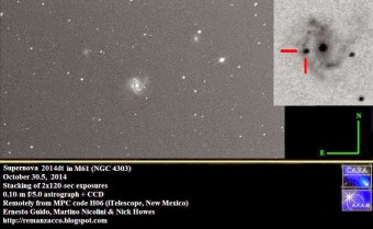 L'immagine della supernova ottenuta dal team di Remanzacco. Crediti: Ernesto Guido, Martino Nicolini e Nick Howes