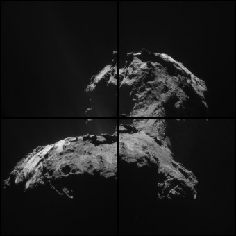 Collage di 4 immagini della cometa scattate dallo strumento NAVCAM a bordo di Rosetta il 6 gennaio 2015. Crediti: ESA/Rosetta/NAVCAM – CC BY-SA IGO 3.0 