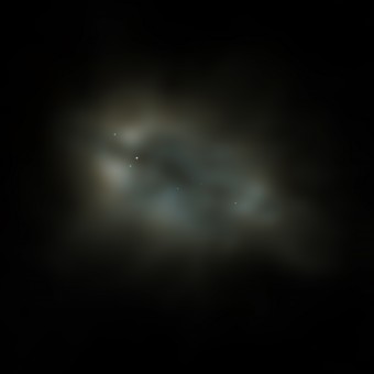 Il centro della galassia M 82 visto in onde radio lunghissime (2.5 m/118 MHz [arancione] and 1.9 m/154 MHz [blu]). I punti brillanti sono probabilmente resti di supernova. Crediti: E. Varenius / Onsala Space Observatory / Lofar collaboration
