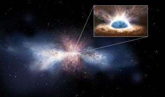 Rappresentazione artistica della galassia IRAS F11119+3257 e, nel dettaglio, del suo buco nero centrale. Crediti: ESA/ATG medialab