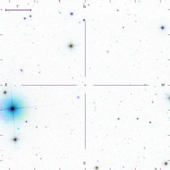 Campo stellare con indicata  la stella SDSS J1035+0641, la più povera di metalli nello studio e  una delle stelle più antiche che si conoscano