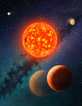 Rappresentazione artistica del sistema planetario che ospita Kepler-138 b, il primo fra gli esopianeti più piccoli della Terra del quale siano state misurate massa e dimensioni. Crediti: Danielle Futselaar, SETI Institute