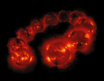 Montaggio d'immagini dell'attività solare nel periodo compreso tra agosto 1991 e settembre 2001. Crediti: Yohkoh / ISAS / Lockheed-Martin / NAOJ / U. Tokyo / NASA
