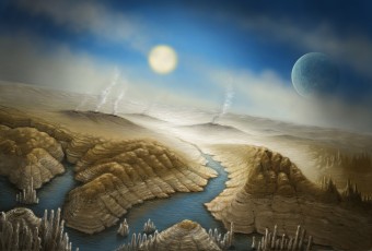 Una rappresentazione artistica della superficie del pianeta Kepler 452b. Crediti: SETI Institute/Danielle Futselaar