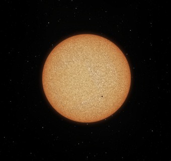 Il Sole come sarebbe apparso da un osservatore sulla superficie di Europa, una delle lune di Giove, durante il suo transito il 5 gennaio 2014. Crediti: INAF-Marco Galliani 