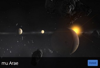 La proposta italiana presentata dall'INAF riguarda il sistema Mu Arae, qui rappresentato con una visione artistica. Crediti: IAU 