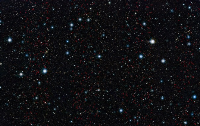 Le galassie massicce appena scoperte sono indicate in questa immagine del campo UltraVISTA. Crediti: ESO/UltraVISTA team. Acknowledgement: TERAPIX/CNRS/INSU/CASU