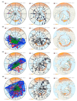 Le mappe di connessione, in quattro diversi momenti, relative a una delle substorm analizzate dallo studio. Crediti: Journal of Geophysical Research