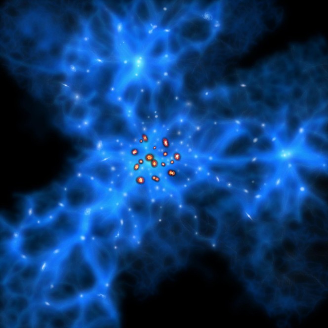 Le galassie mostruose si pensa siano nate nei punti di connessione creati da iovani galassie