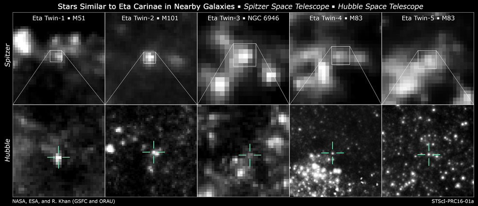 I 5 oggetti visti da Spitzer e da Hubble. Crediti: NASA, ESA, and R. Khan (GSFC and ORAU)