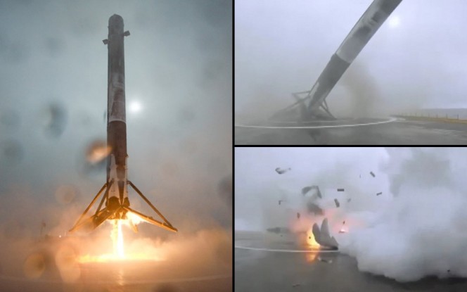 L'esplosione del Falcon 9 in fase di atterraggio sulla piattaforma a controllo remoto nel Pacifico. Crediti: SpaceX.