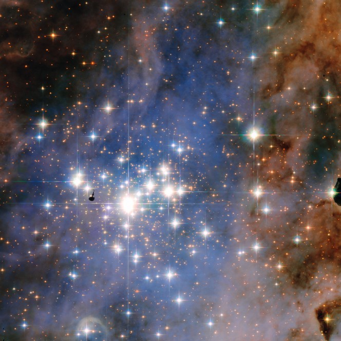 L'immagine dell’ammasso stellare Trumpler 14 è stata scattata dal telescopio spaziale Hubble. L’ammasso è uno dei più grandi e giovani della Via Lattea e ospita alcune delle stelle più luminose di tutta la nostra galassia. Crediti: NASA/ESA, Jesús Maíz Apellániz (Instituto de Astrofisica de Andalucia)