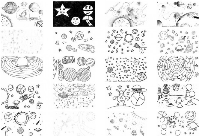 Una piccola selezione dei 266 disegni italiani selezionati per essere miniaturizzati e portati a bordo del satellite CHEOPS