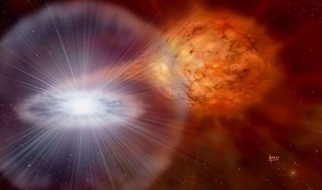 Rappresentazione artistica di una supernova. Gli esperti della MSU stanno lavorando per determinare se la polvere proveniente da questa esplosione sia arrivata fino alla Terra. Crediti: David Hardy