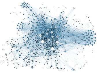 Rappresentazione schematica dei collegamenti di una rete sociale. Crediti: Wikimedia Commons