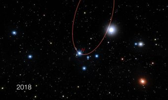 Rappresentazione artistica che mostra le orbite delle stelle intorno al buco nero supermassiccio al centro della galassia. Crediti: ESO/L. Calçada