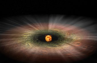 Illustrazione (non in scala) di una tipica stella di piccola massa con relativo disco di formazione planetaria, il quale viene eroso dalla radiazione in raggi X. Crediti: NASA/CXC/M.Weiss