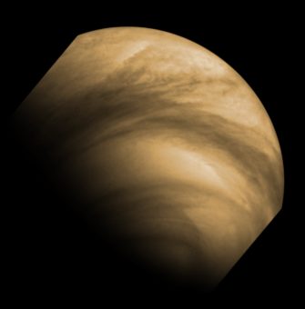 Immagine in falsi colori delle nuvole di Venere ottenuta dalla camera di monitoraggio VMC di Venus Express. L'immagine è stata catturata da una distanza di 30 mila km l’8 dicembre 2011.Crediti: ESA/MPS/DLR/IDA 