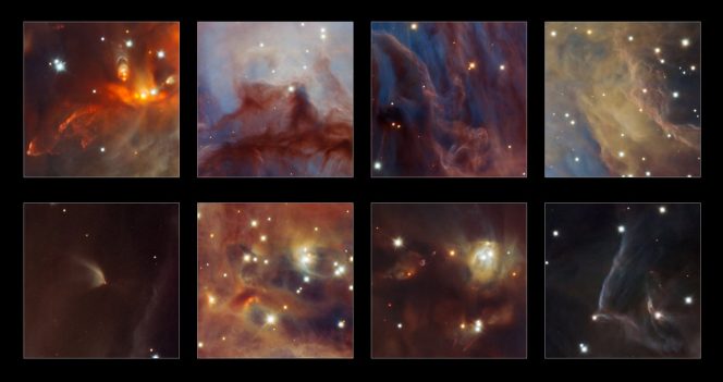 Questa immagine mostra alcuni particolari della Nebulosa di Orione ottenuti dalla campagna osservativa con lo strumento HAWK-I del Very Large Telescope dell'ESO in Cile. Credit: ESO/H. Drass et al.