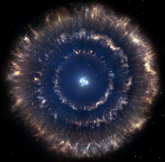 Rappresentazione artistica di un ammasso stellare circondato da tre resti di supernova. Crediti: Gabriel Pérez/SMM (IAC)