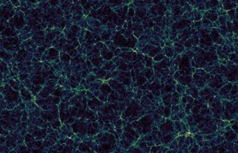 Nell’immagine una simulazione della struttura su larga scala dell'Universo rivela la rete cosmica di galassie, disposte lungo filamenti, e le vaste regioni di vuoto. Crediti: Nico Hamaus, Universitäts-Sternwarte München, Ohio State University