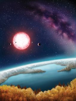 Kepler-186f, scoperto nel 2014 e qui mostrato in una rappresentazione artistica, è uno dei pianeti che si trovano nella zona abitabile della propria stella. Crediti: Danielle Futselaar