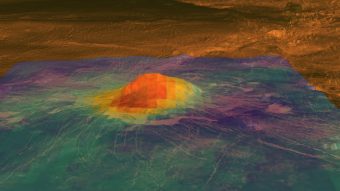 Mappa geologica di Idunn Mons (46 S; 146 W) in cui sono visibili i flussi di lava identificati. Crediti ESA/DLR