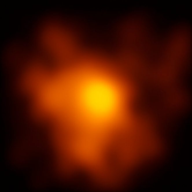 La migliore immagine mai ottenuta del sistema Eta Carinae. Le osservazioni sono state effettuate con il VLTI e potrebbero darci una miglior comprensione dell'evoluzione delle stelle più massicce in generale. Crediti: ESO