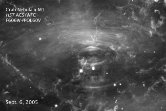 Filmato time-lapse della nebulosa del Granchio costituito da 10 esposizioni ottenute da Hubble tra settembre e novembre 2005 dalla Advanced Camera for Surveys. Crediti: NASA/ESA, ringraziamenti: J. Hester (Arizona State University)